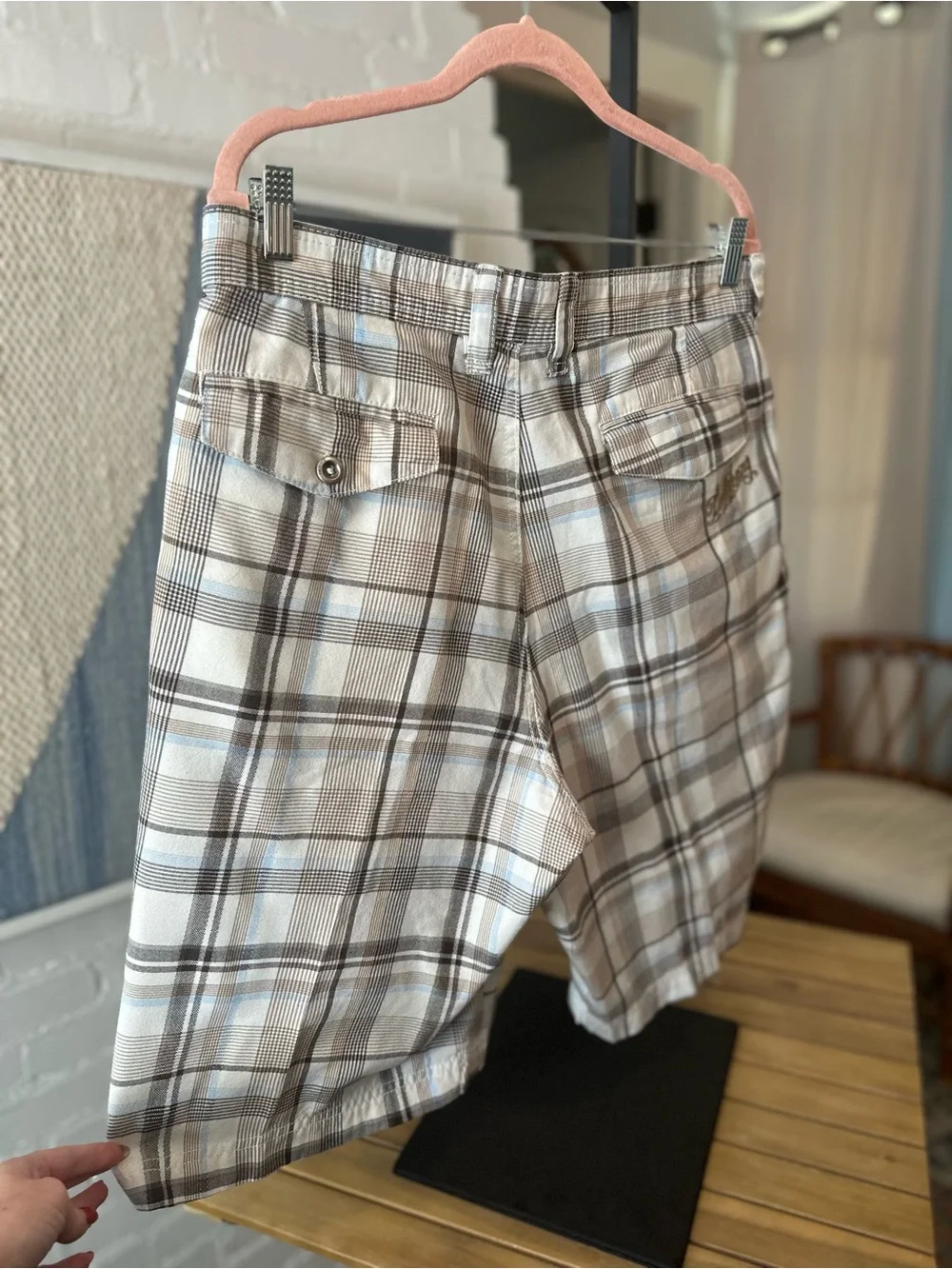 Billabong Tan Brown and Blue Plaid Shorts